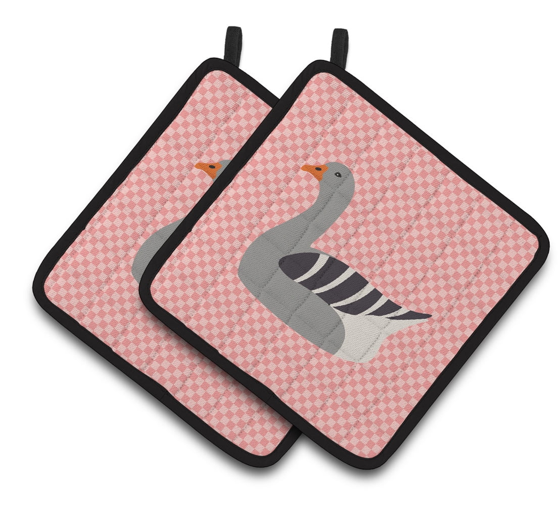 BB7893PTHD Pilgrim Goose Pink Check Pair of Pot Holders