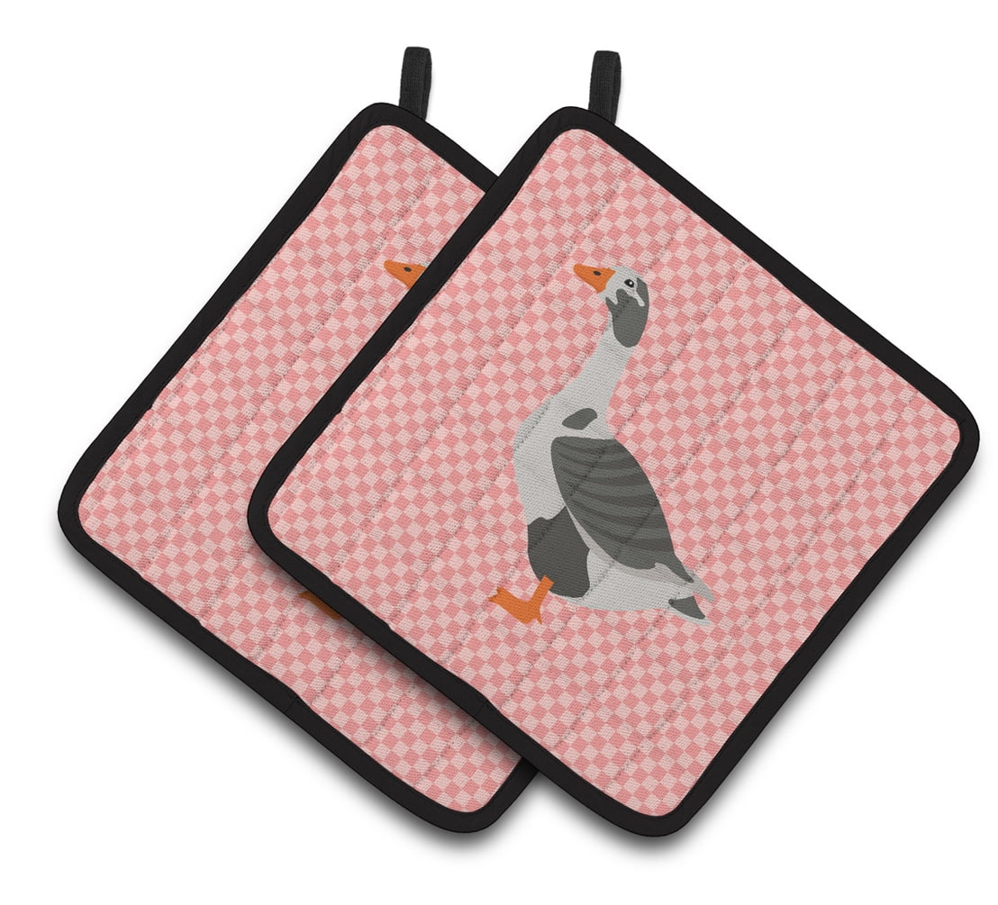 West of England Goose Pink Check Pair of Pot Holders - Pink