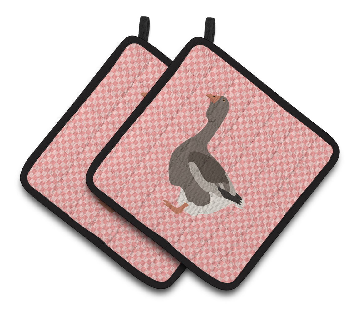 BB7897PTHD Toulouse Goose Pink Check Pair of Pot Holders