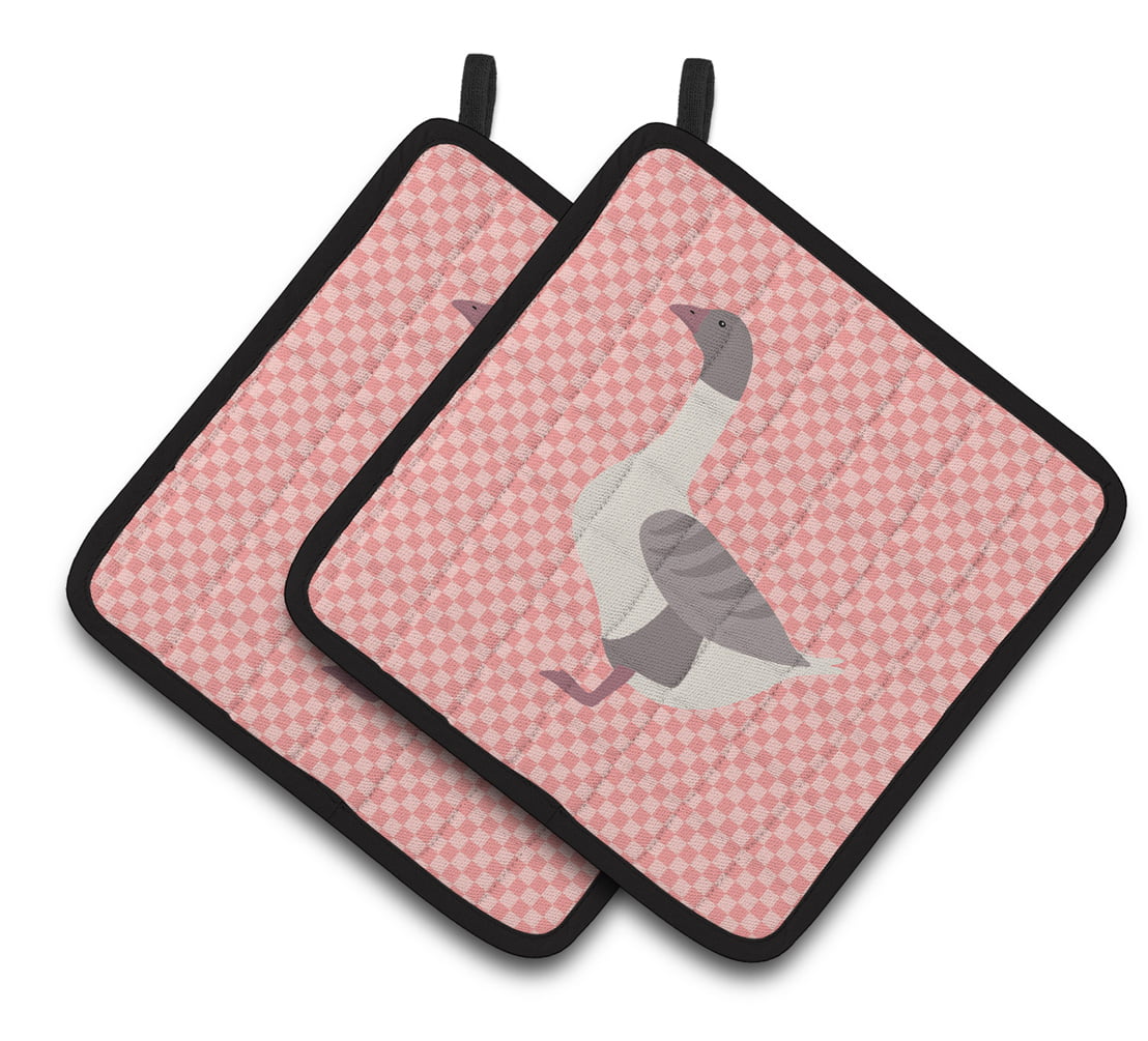 BB7901PTHD Buff Grey Back Goose Pink Check Pair of Pot Holders