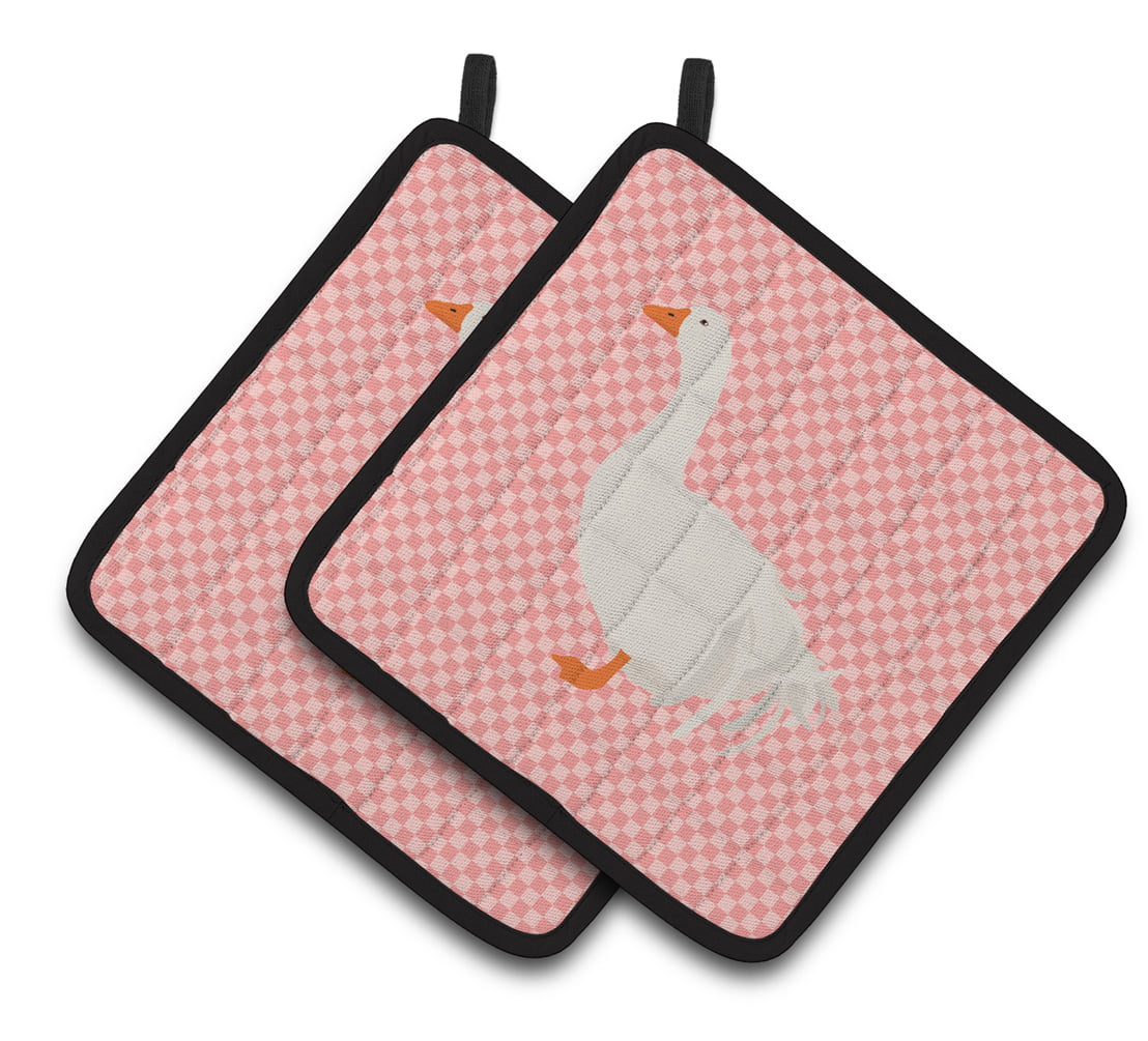 Sebastopol Goose Pink Check Pair of Pot Holders - Pink