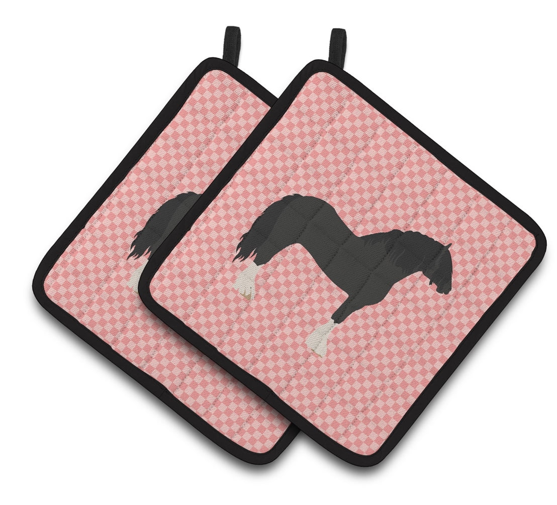 Pomeranian Rogener Goose Pink Check Pair of Pot Holders - Pink