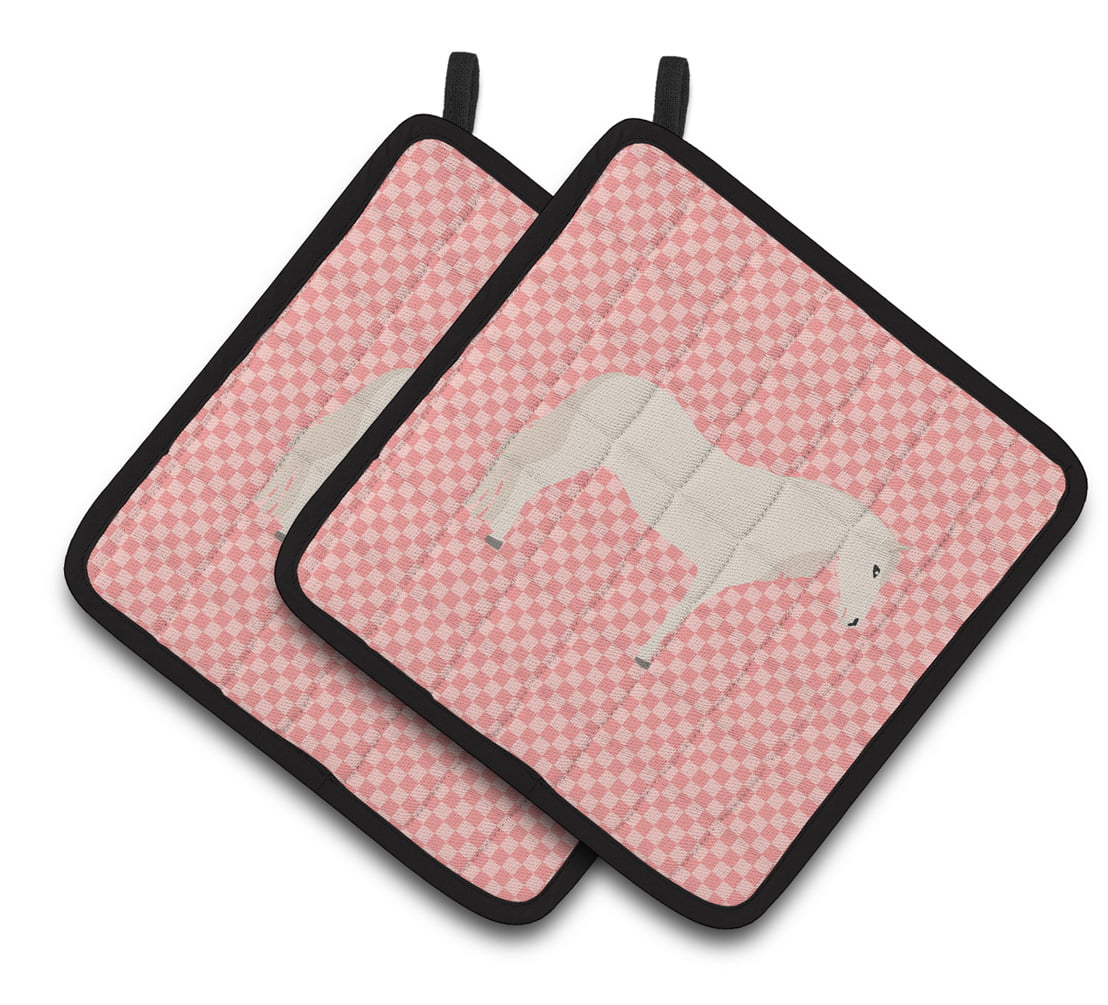 Paso Fino Horse Pink Check Pair of Pot Holders - Pink