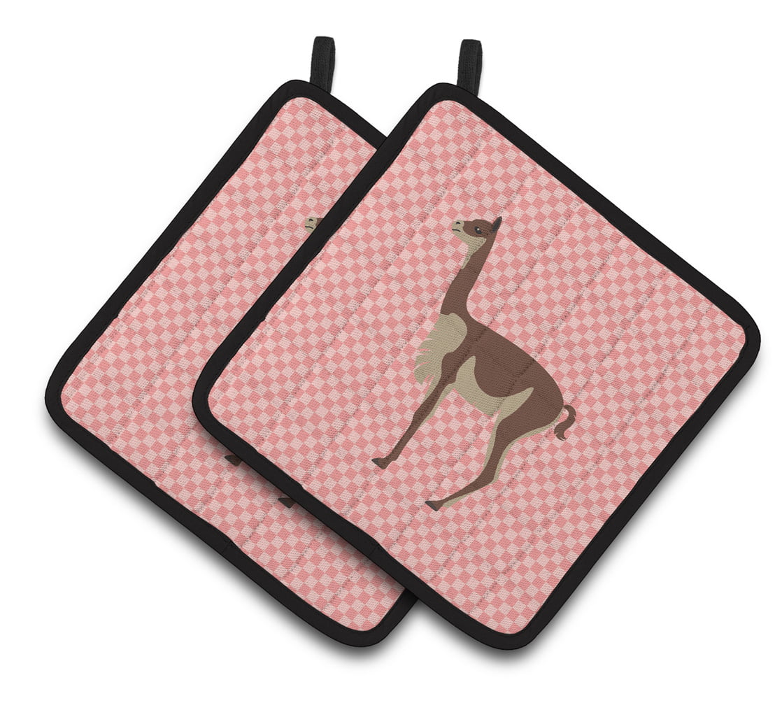 Vicugna or Vicuna Pink Check Pair of Pot Holders - Pink