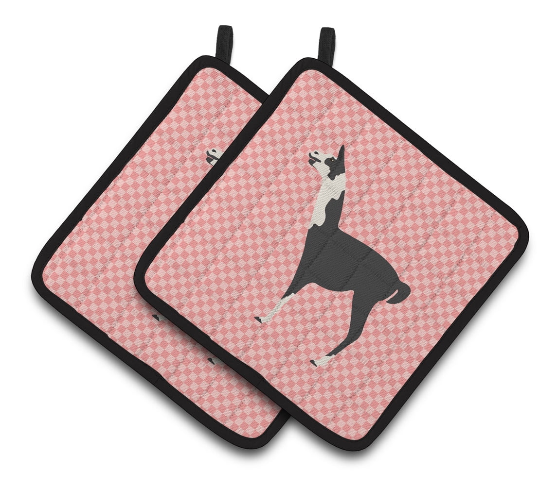 Llama Q Ara Pink Check Pair of Pot Holders - Pink