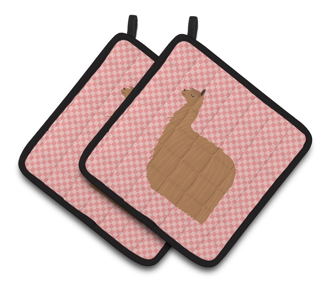 Alpaca Suri Pink Check Pair of Pot Holders - Pink