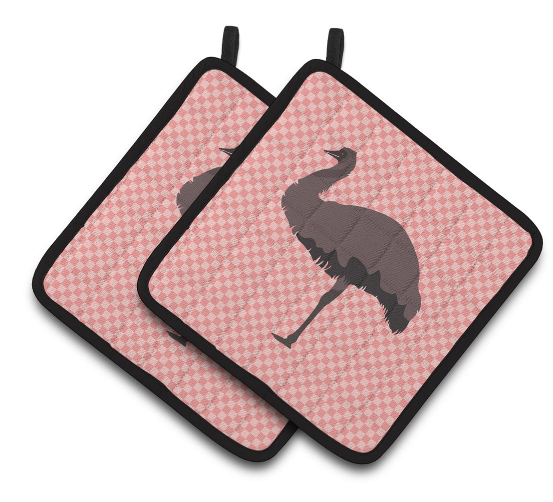 Emu Pink Check Pair of Pot Holders - Pink