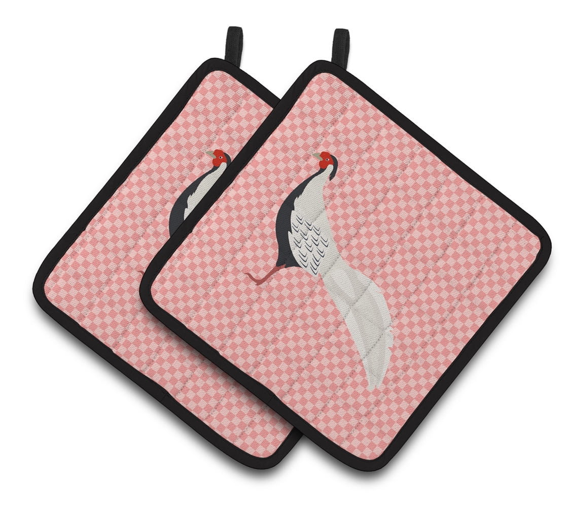 BB7929PTHD Silver Pheasant Pink Check Pair of Pot Holders
