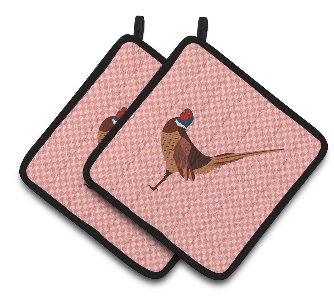 BB7930PTHD Ring-necked Common Pheasant Pink Check Pair of Pot Holders