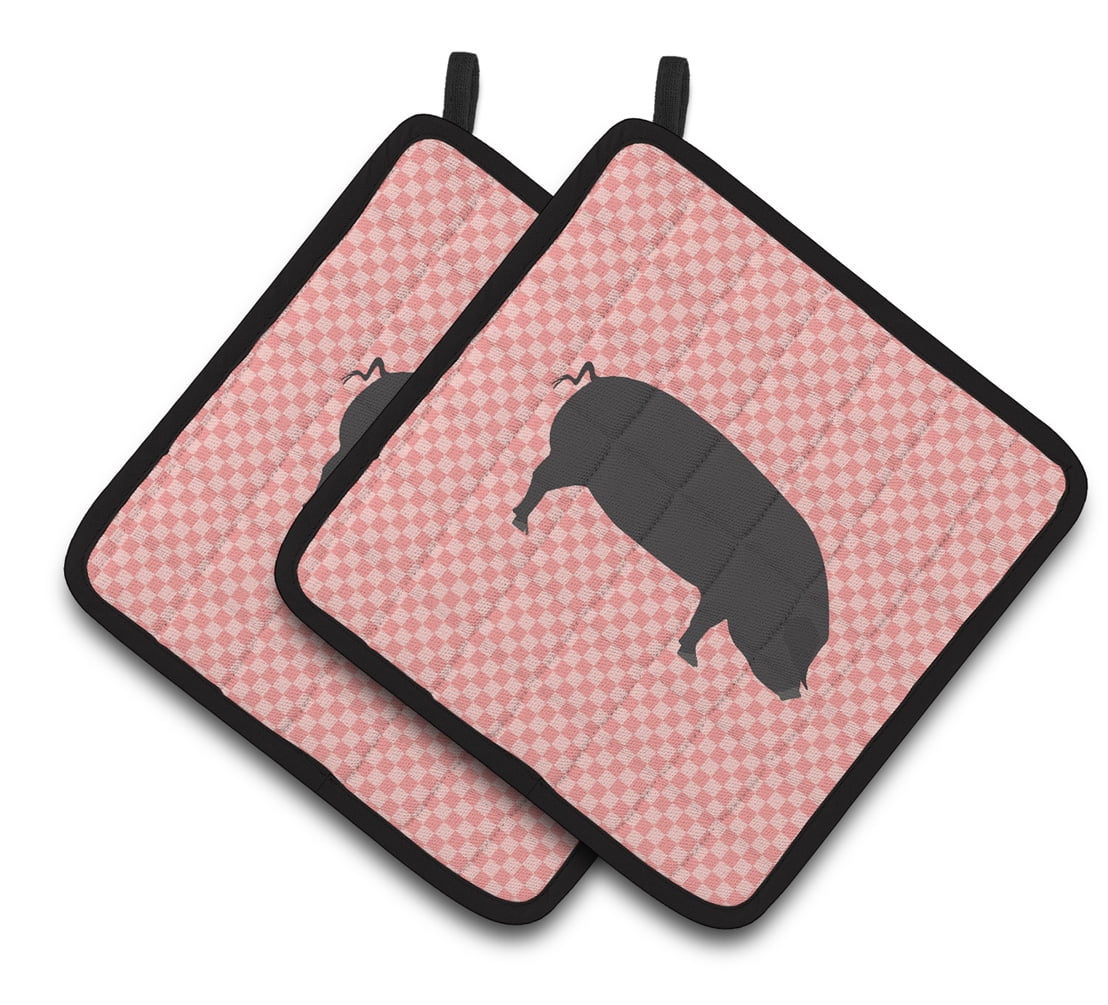 BB7931PTHD Devon Large Black Pig Pink Check Pair of Pot Holders