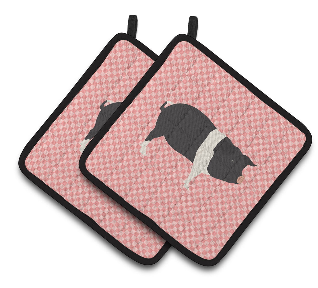 Hampshire Pig Pink Check Pair of Pot Holders