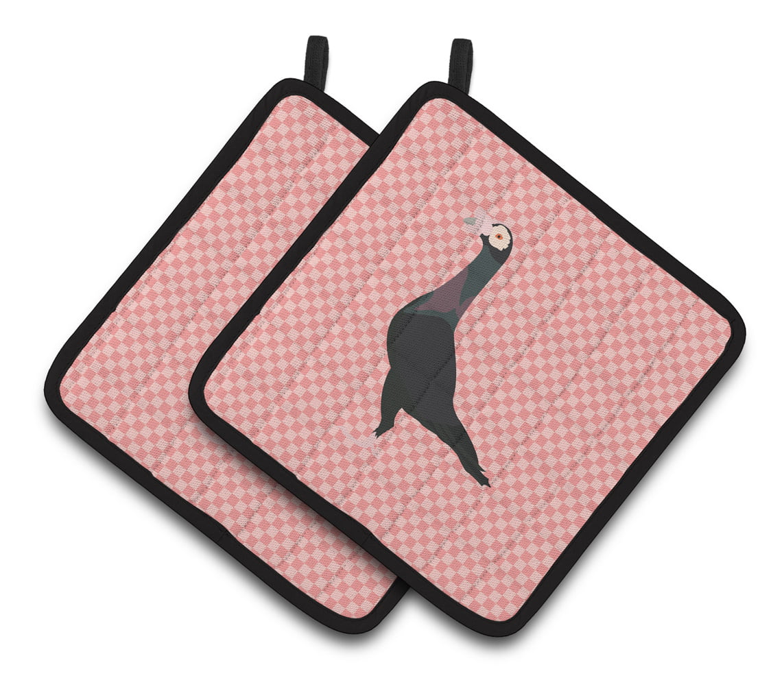 English Carrier Pigeon Pink Check Pair of Pot Holders - Pink