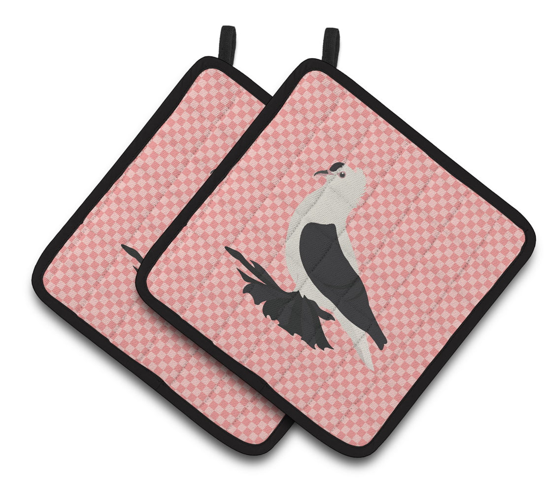 Saxon Fairy Swallow Pigeon Pink Check Pair of Pot Holders - Pink