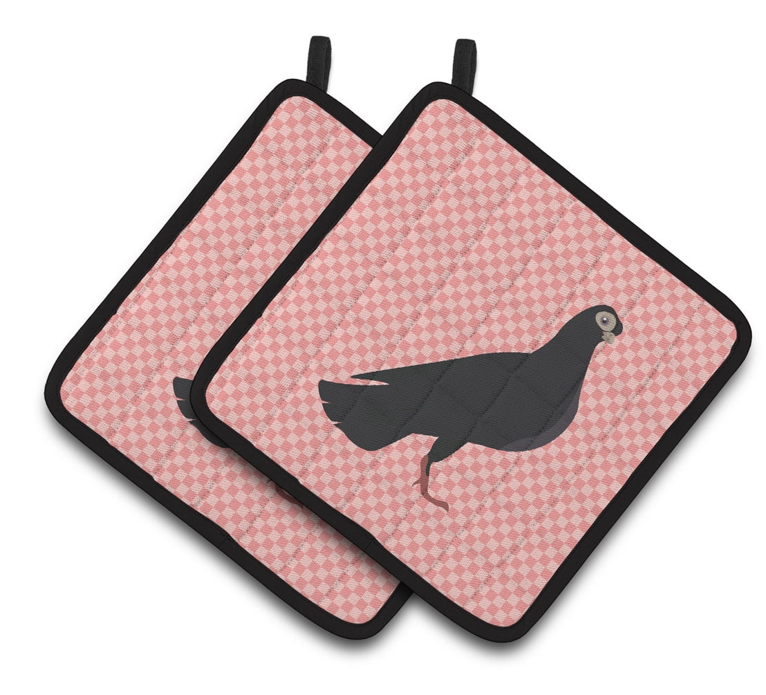 Budapest Highflyer Pigeon Pink Check Pair of Pot Holders - Pink