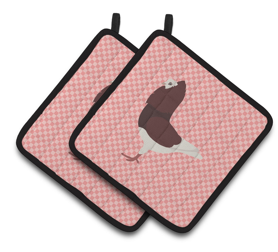 BB7948PTHD Capuchin Red Pigeon Pink Check Pair of Pot Holders
