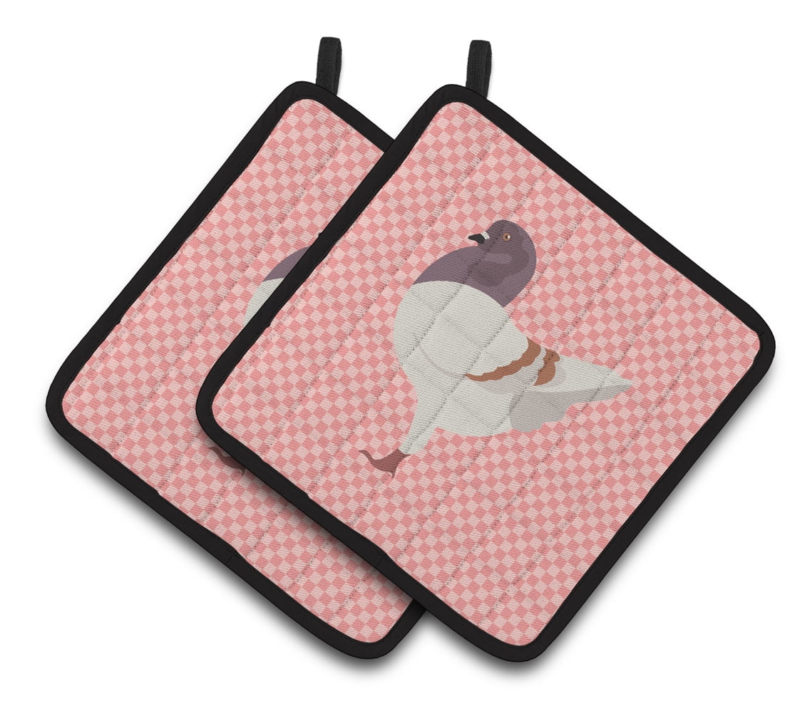 German Modena Pigeon Pink Check Pair of Pot Holders - Pink