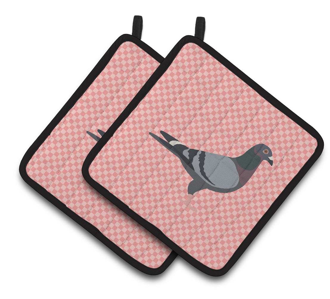 Racing Pigeon Pink Check Pair of Pot Holders - Pink