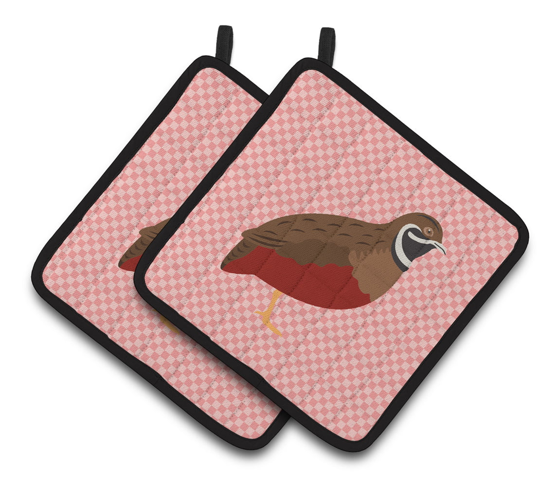 BB7956PTHD Chinese Painted or King Quail Pink Check Pair of Pot Holders