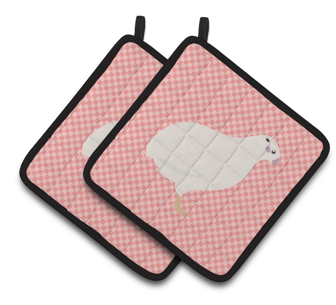 BB7957PTHD Texas Quail Pink Check Pair of Pot Holders