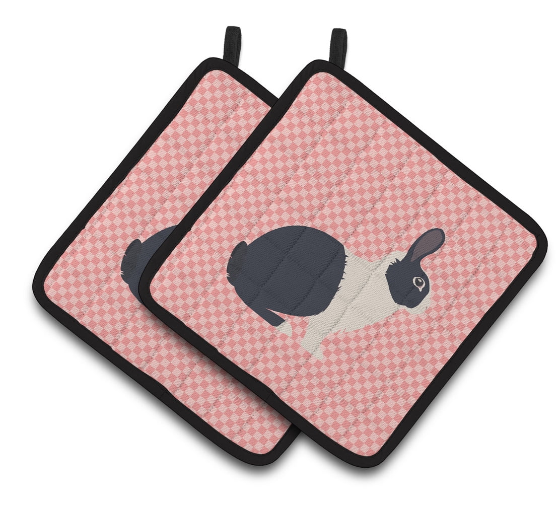 BB7958PTHD Dutch Rabbit Pink Check Pair of Pot Holders