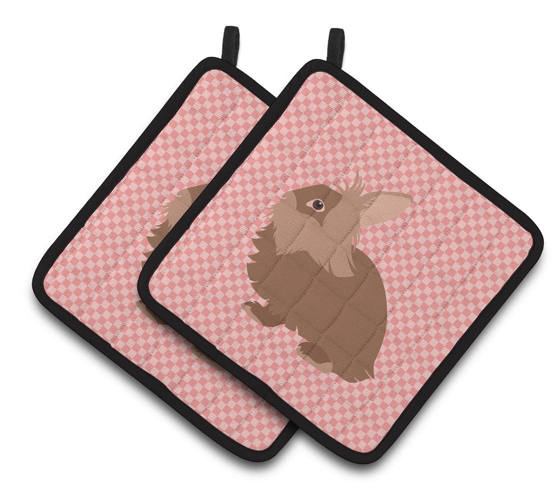 BB7960PTHD Lionhead Rabbit Pink Check Pair of Pot Holders