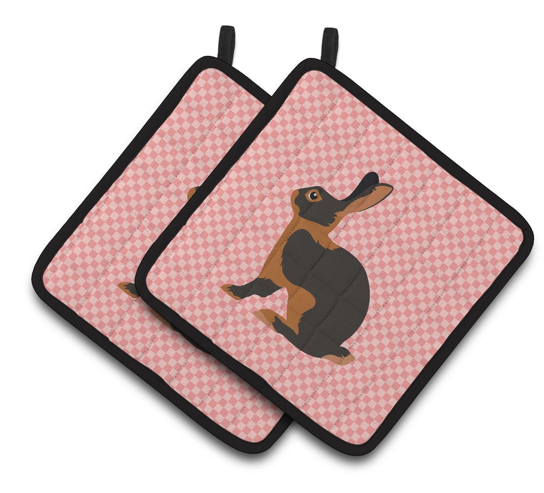 BB7963PTHD Tan Rabbit Pink Check Pair of Pot Holders