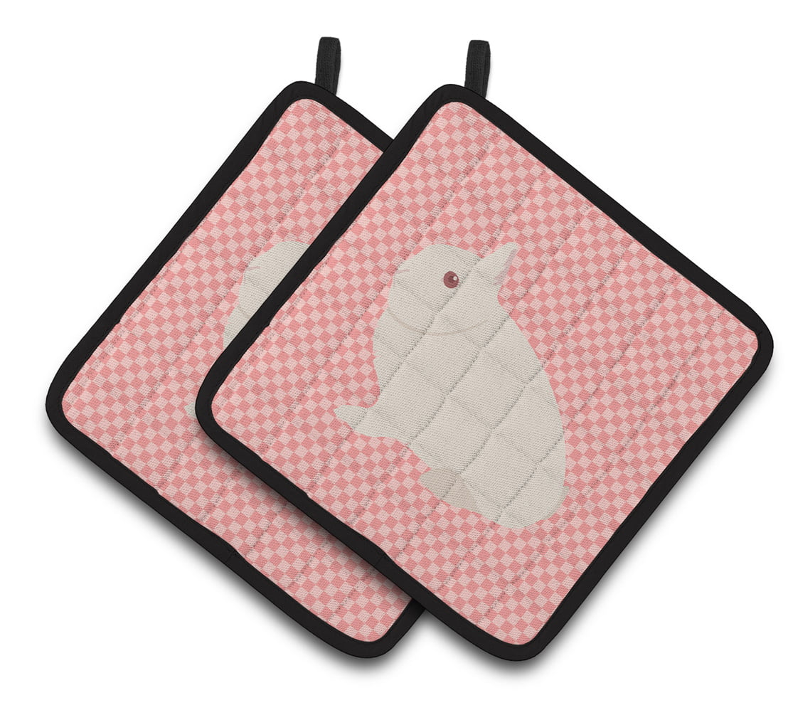 Hermelin Rabbit Pink Check Pair of Pot Holders - Pink