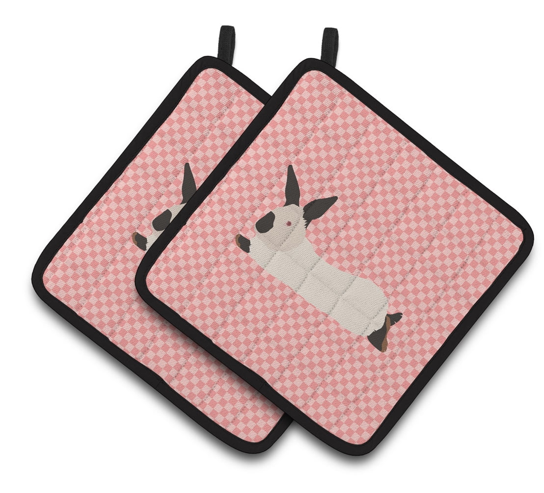 BB7967PTHD California White Rabbit Pink Check Pair of Pot Holders