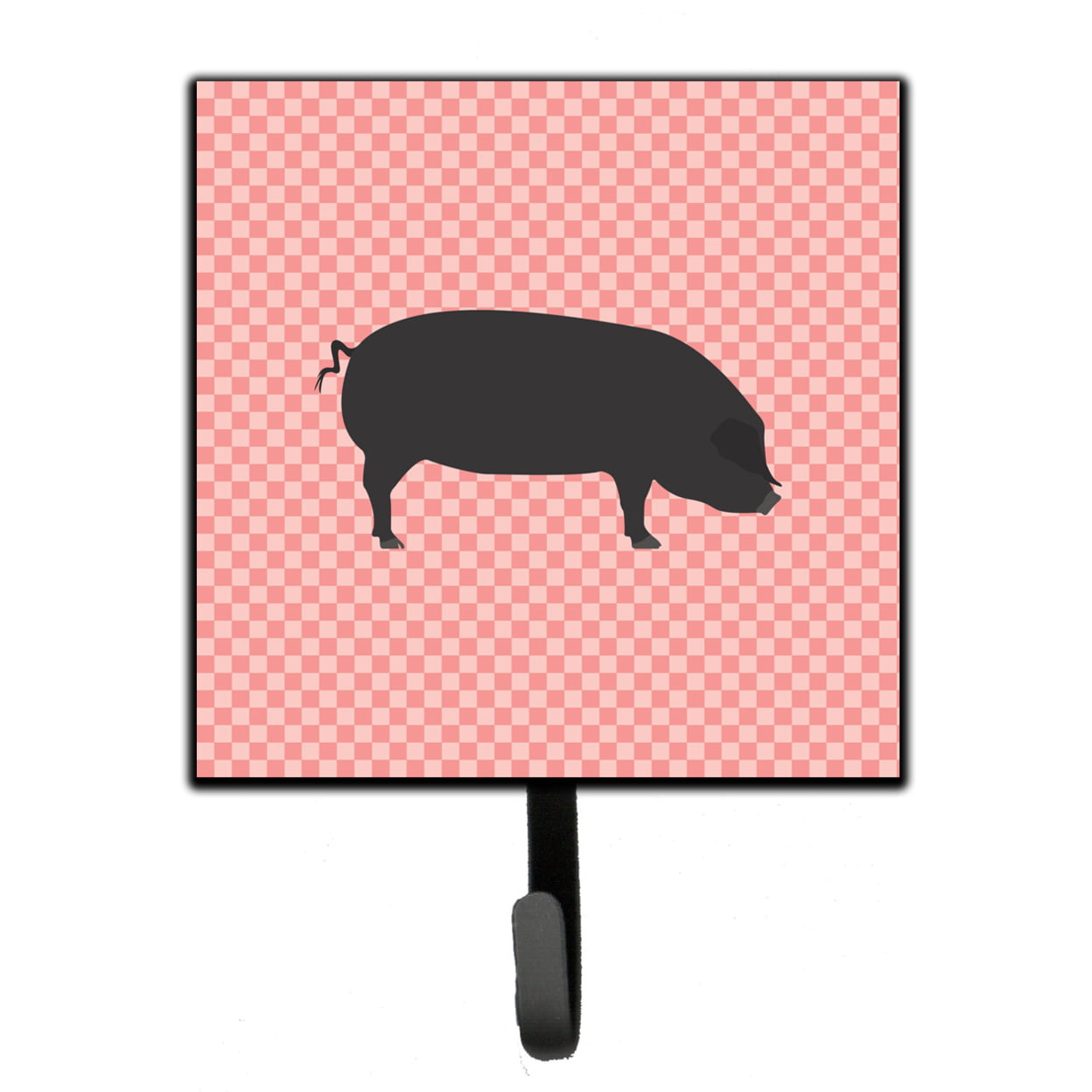 Devon Large Black Pig Pink Check Leash or Key Holder