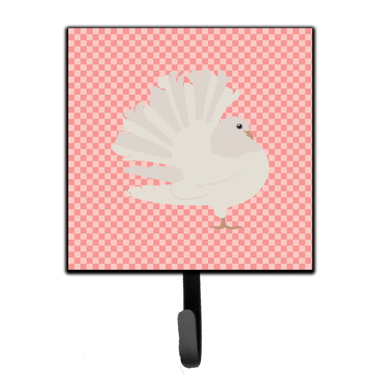 Silver Fantail Pigeon Pink Check Leash or Key Holder