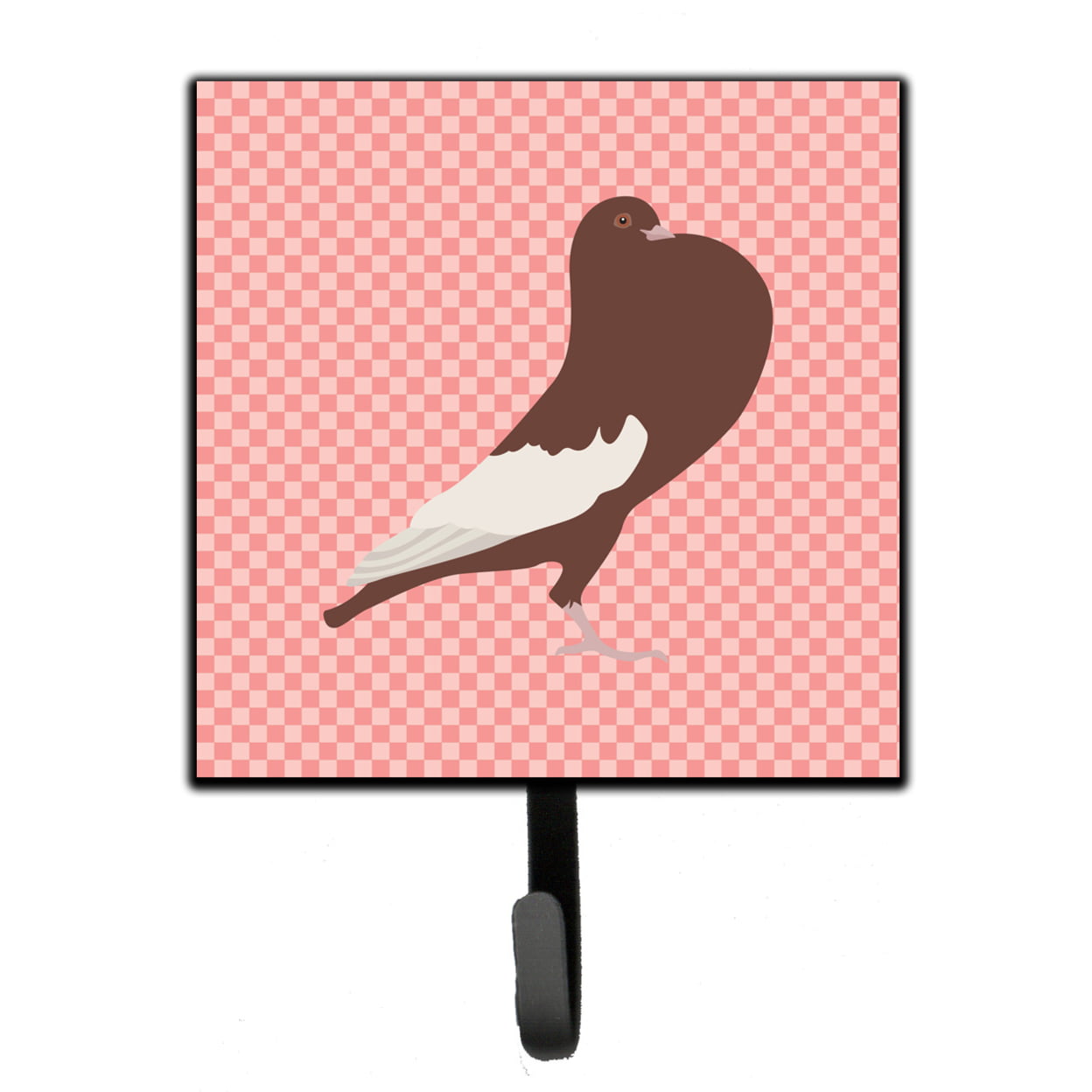 English Pouter Pigeon Pink Check Leash or Key Holder