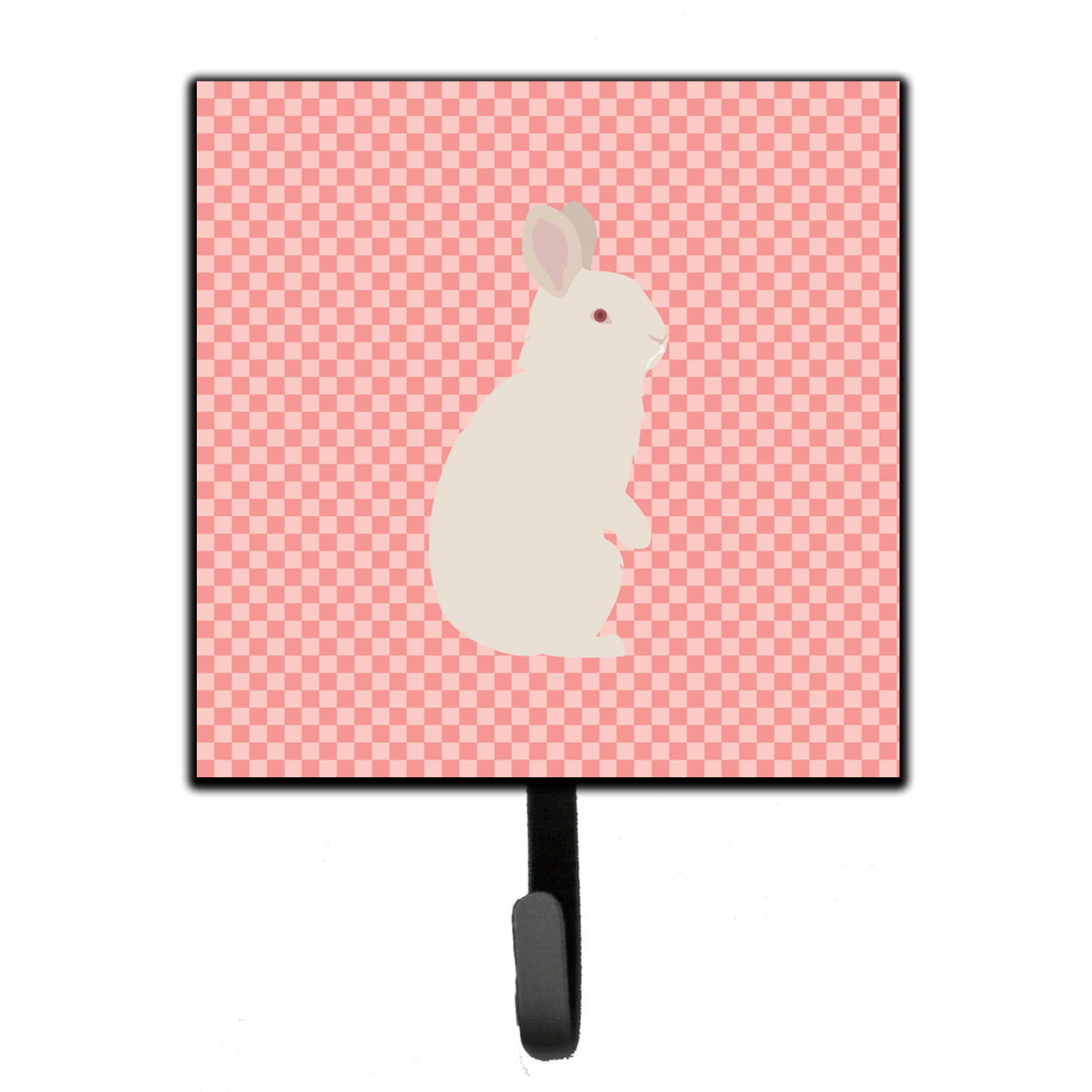 New Zealand White Rabbit Pink Check Leash or Key Holder