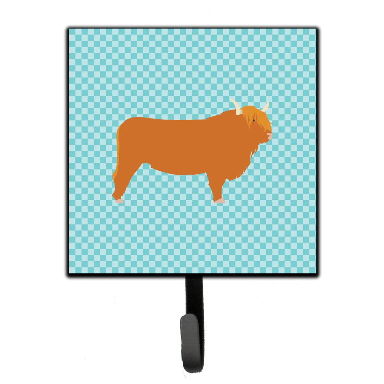 Highland Cow Blue Check Leash or Key Holder
