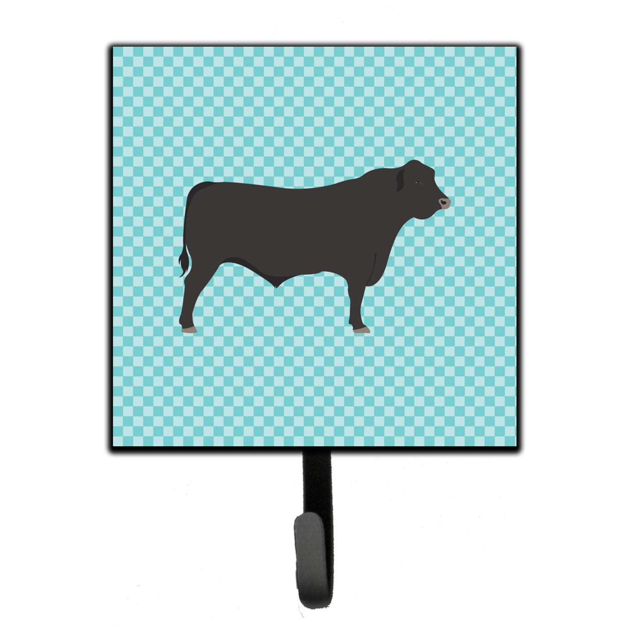Black Angus Cow Blue Check Leash or Key Holder