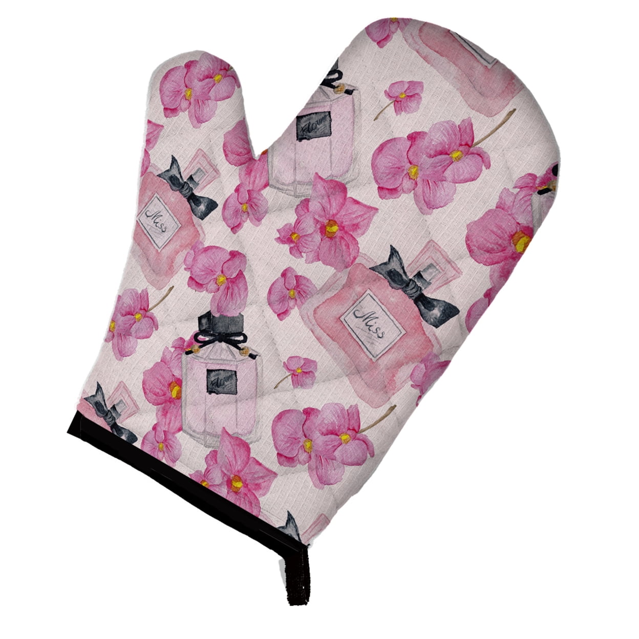 Watercolor Pink Flowers & Perfume Oven Mitt - Pink