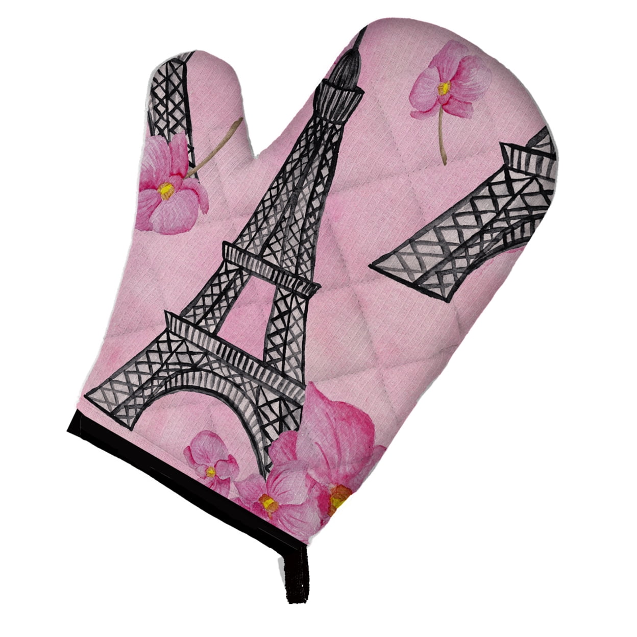 Watercolor Pink Flowers & Eiffel Tower Oven Mitt - Pink