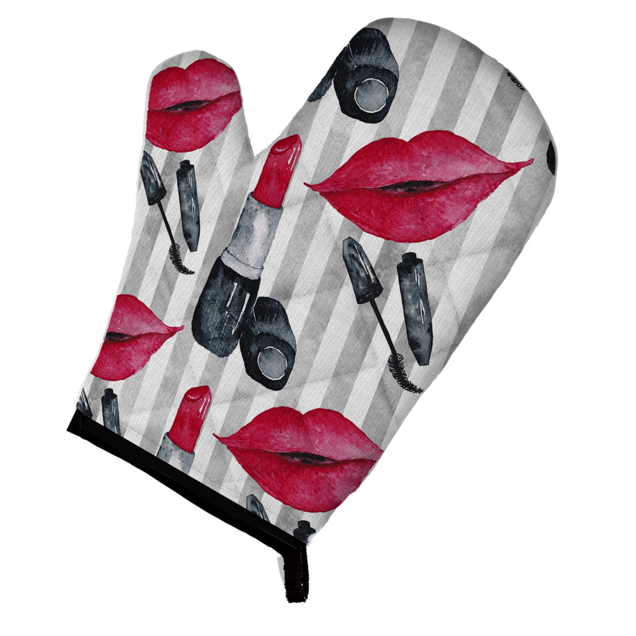 Watercolor Lipstick & Grey Stripes Oven Mitt