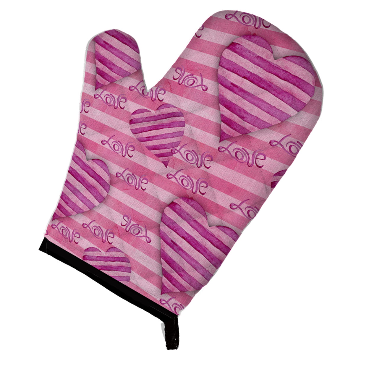 Watercolor Hot Pink Striped Hearts Oven Mitt - Pink