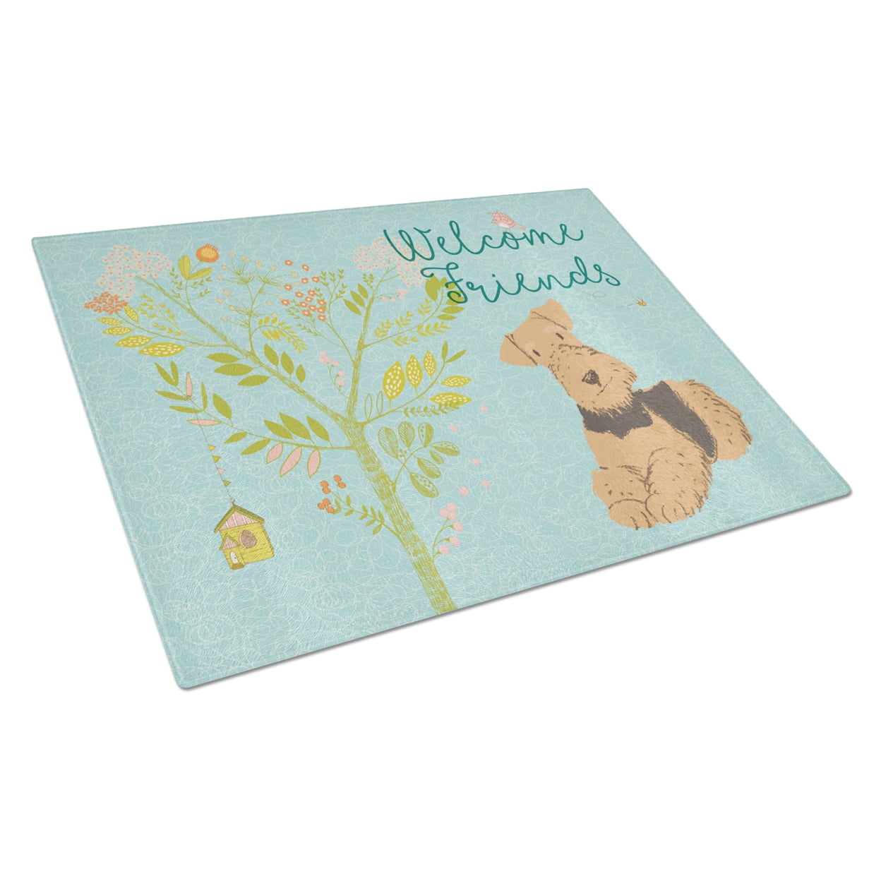 Welcome Friends Airedale Terrier Glass Cutting Board - Large