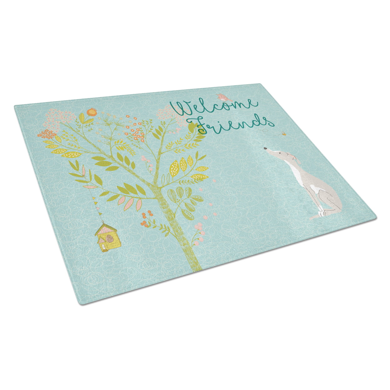 Welcome Friends Italian Greyhound Glass Cutting Board - Large