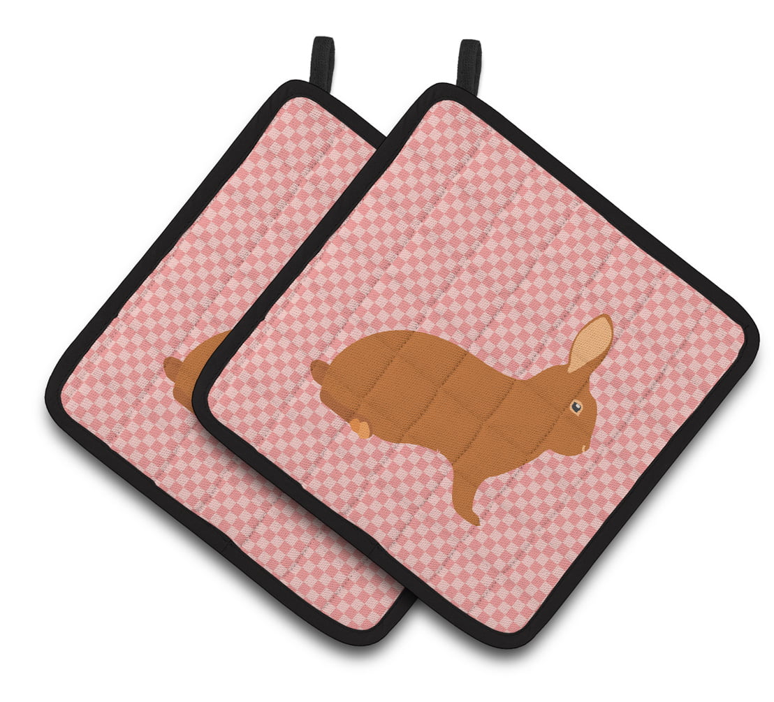 BB7969PTHD Rex Rabbit Pink Check Pair of Pot Holders