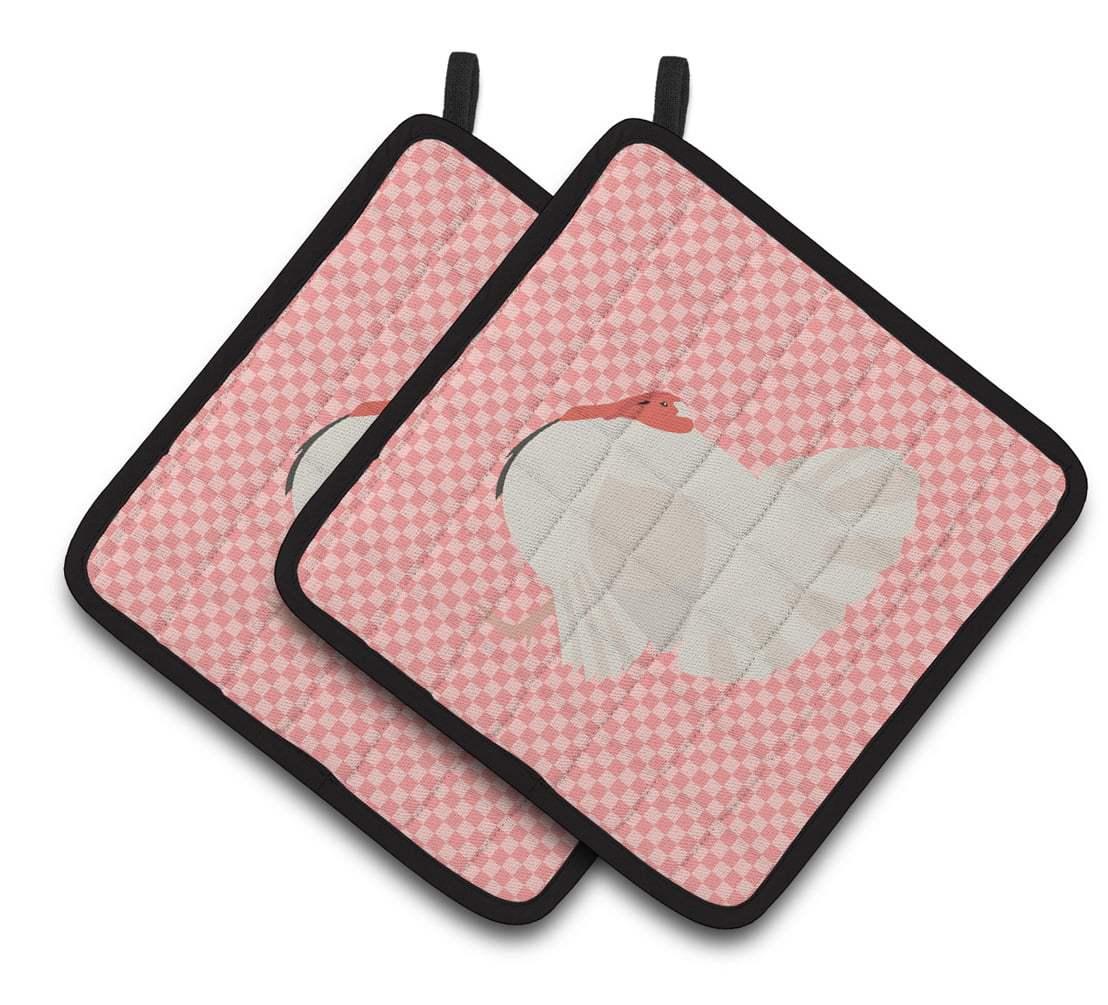 BB7983PTHD White Holland Turkey Pink Check Pair of Pot Holders