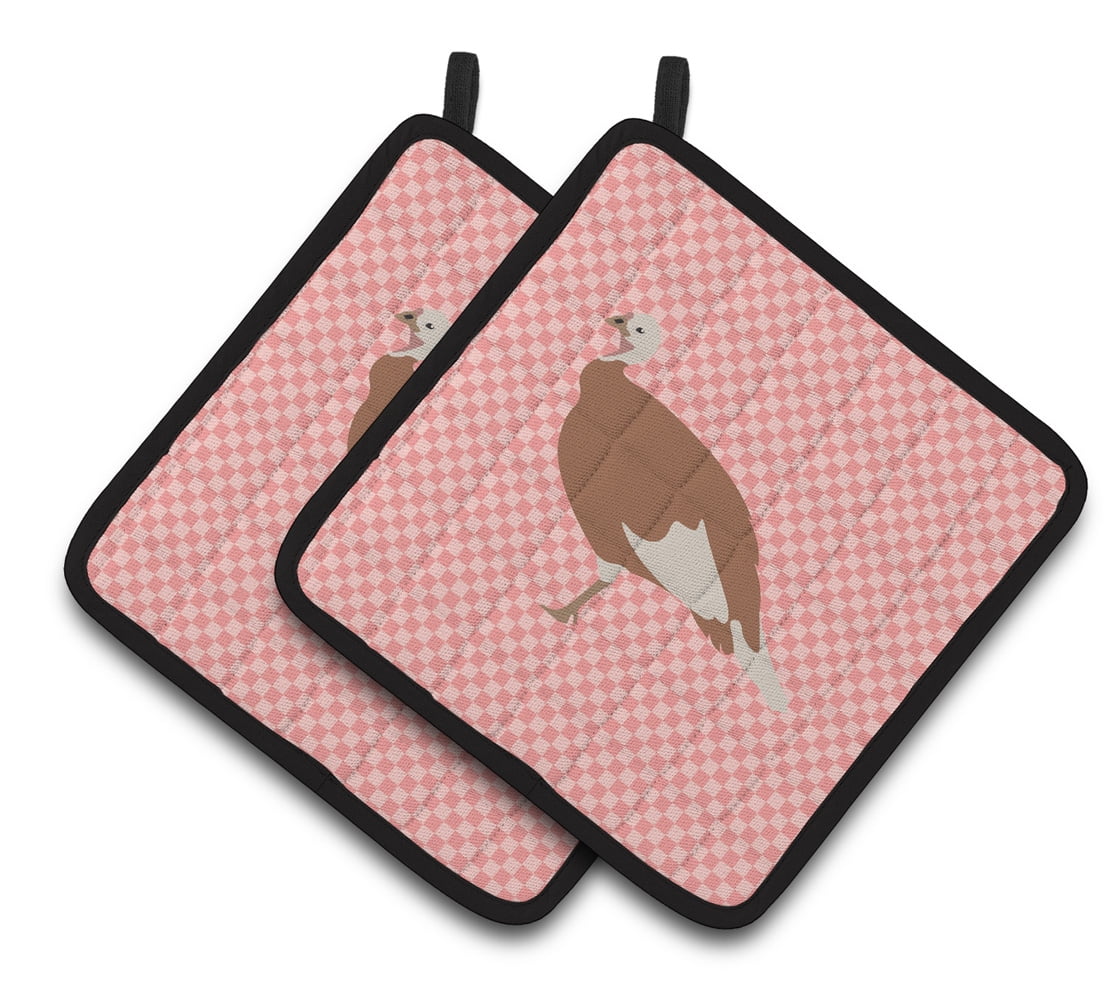 BB7984PTHD Jersey Buff Turkey Hen Pink Check Pair of Pot Holders