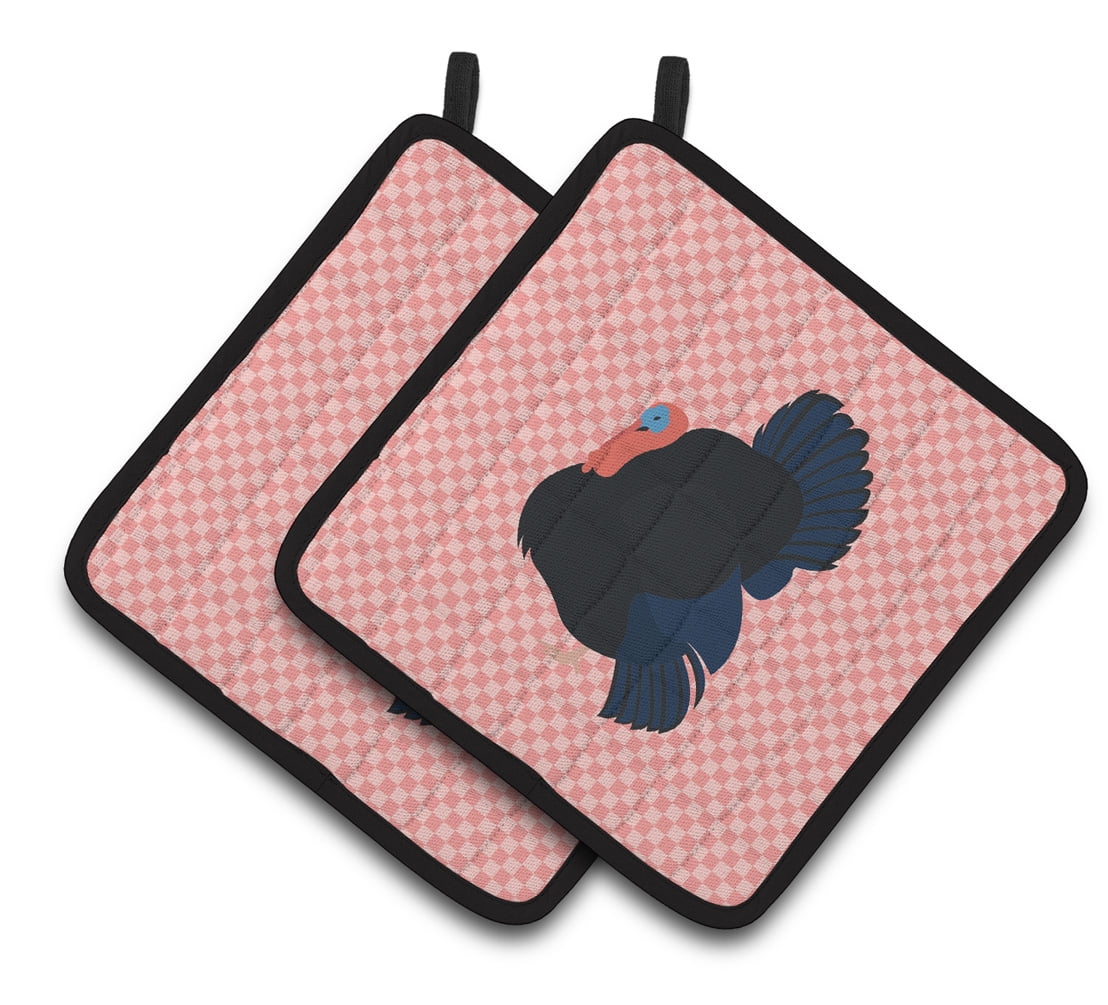 Norfolk Black Turkey Pink Check Pair of Pot Holders