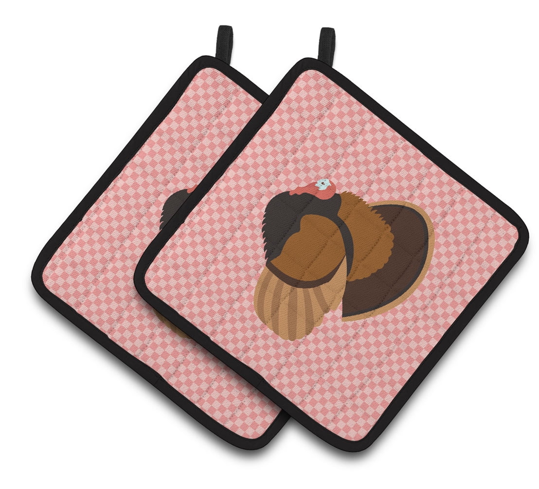 BB7986PTHD Bronze Turkey Pink Check Pair of Pot Holders
