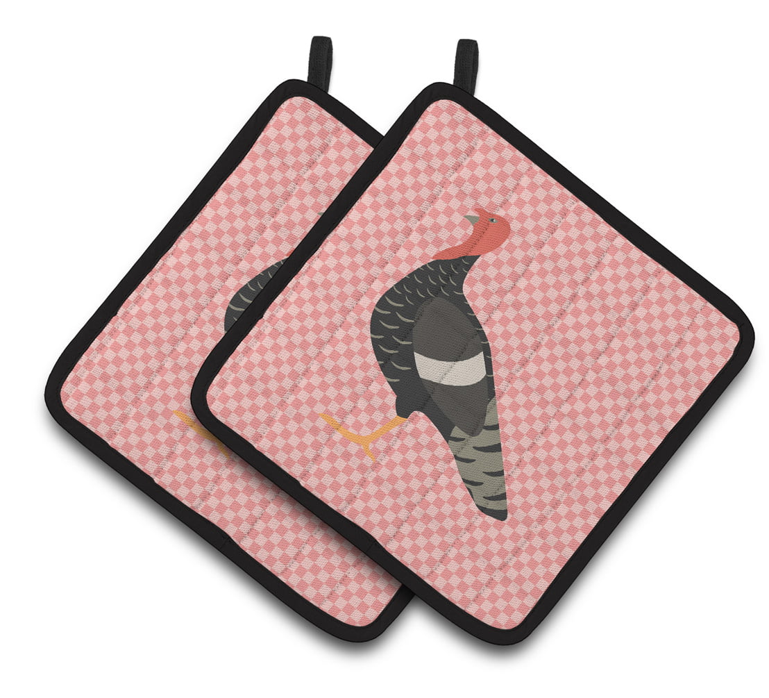 BB7987PTHD Marragansett Turkey Pink Check Pair of Pot Holders