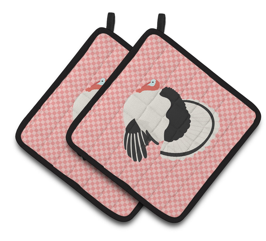 BB7988PTHD Royal Palm Turkey Pink Check Pair of Pot Holders