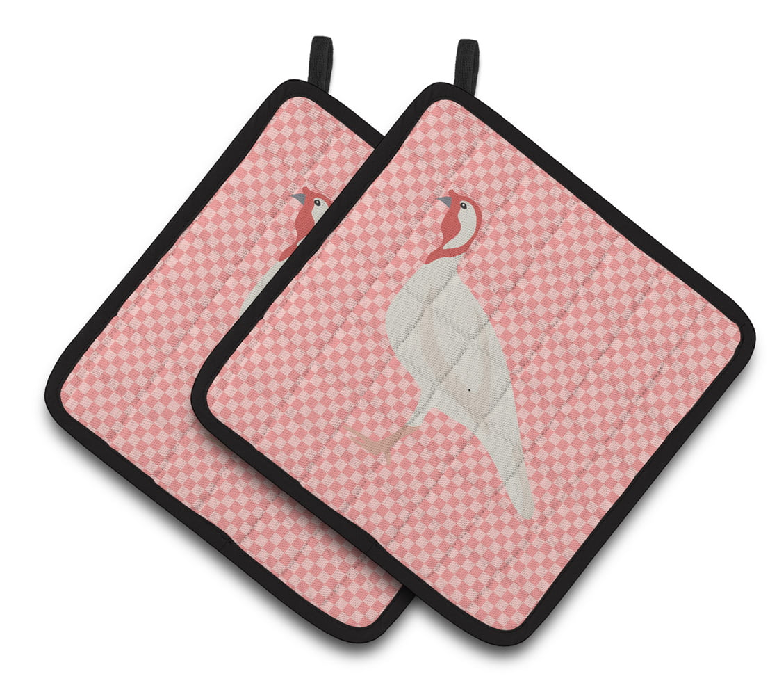 Beltsville Small White Turkey Hen Pink Check Pair of Pot Holders - Pink