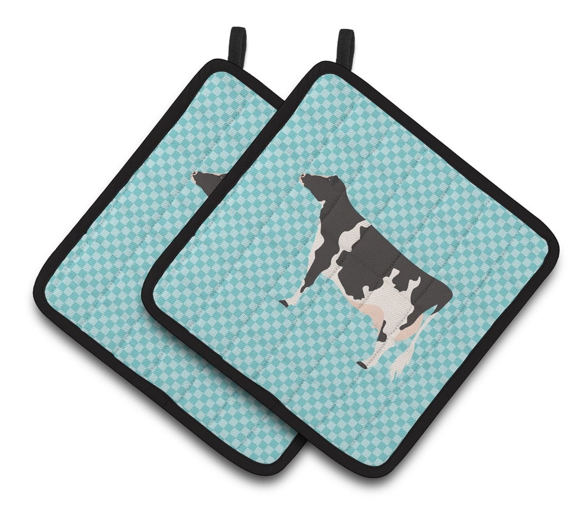 Holstein Cow Blue Check Pair of Pot Holders