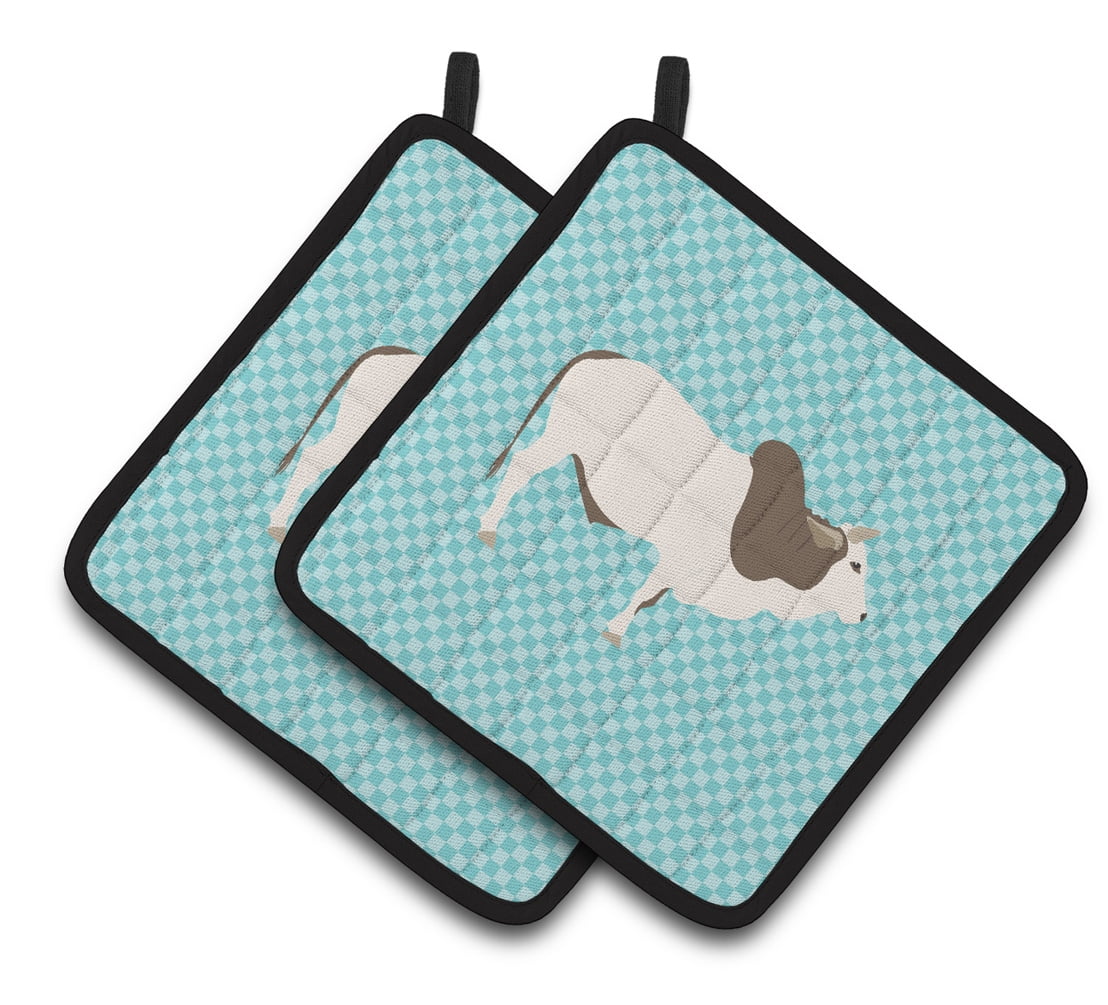 BB8004PTHD Malvi Cow Blue Check Pair of Pot Holders